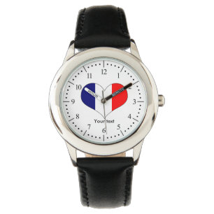 Montre Drapeau de la France dans la forme de coeur avec