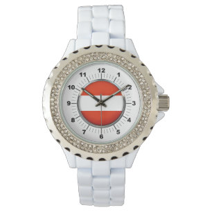 Montre Drapeau de l'Autriche féminin Rhinestone blanc éma