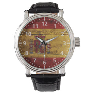 Montre Drapeau de l'Espagne sur le vieux grain en bois