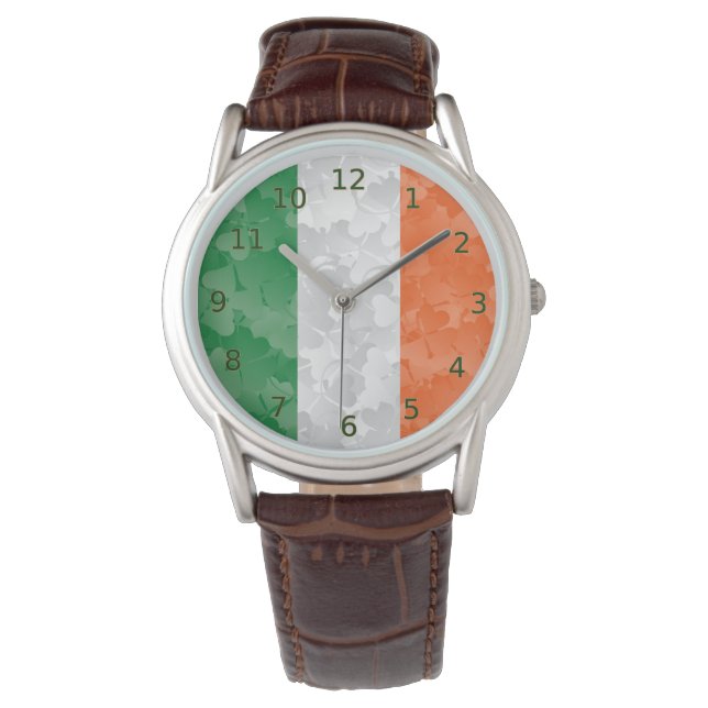 Montre Drapeau de l'Irlande avec motif shamrock (devant)