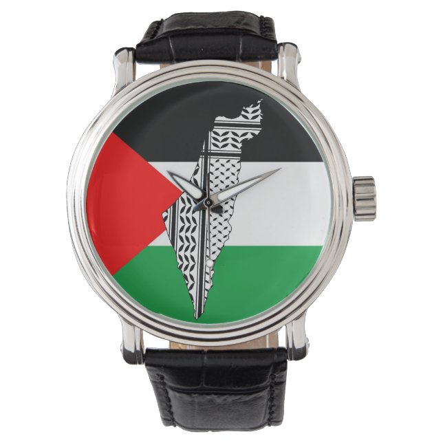 Montre Drapeau de Palestine et carte avec Keffiyeh Motif (devant)