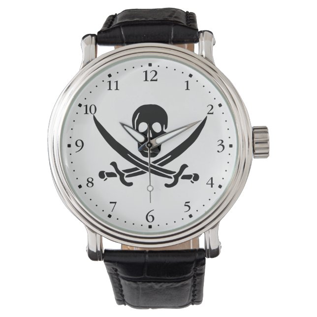 Montre Drapeau de pirate Crâne croisé épées (devant)