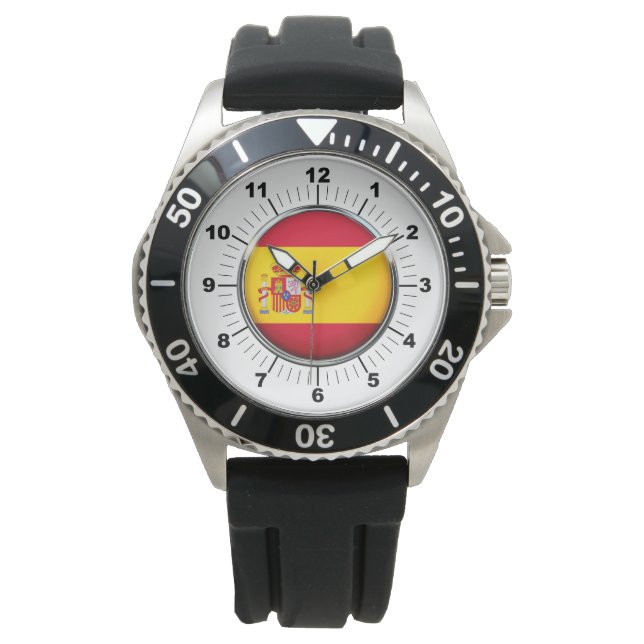 Montre Drapeau d'Espagne pour hommes bracelet en caoutcho (devant)