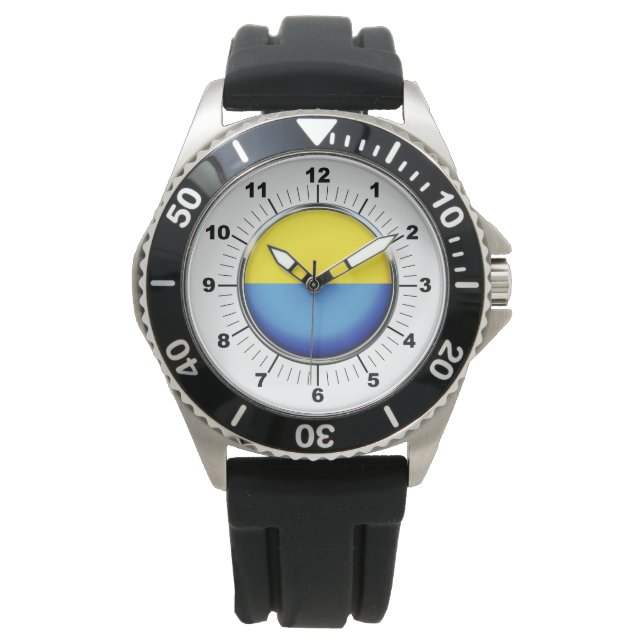 Montre Drapeau d'Ukraine pour hommes noir bracelet en cao (devant)