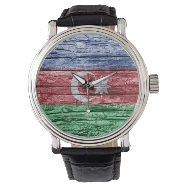 Montre drapeau en bois azerbaïdjanais (devant)