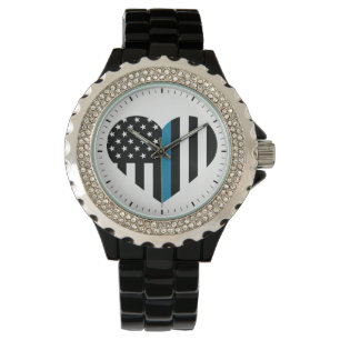 Montre Drapeau en forme de coeur mince de Blue Line