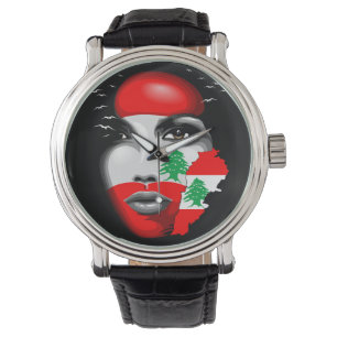Montre Drapeau et carte du Liban sur le visage de la fill