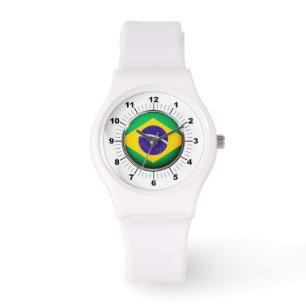 Montre Drapeau féminin Brésil Sporty White Silicon Watch