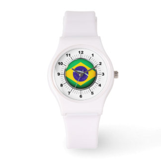 Montre Drapeau féminin Brésil Sporty White Silicon Watch