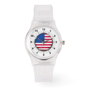 Montre Drapeau féminin États-Unis Sporty Rose Silicon Wat