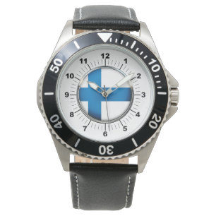 Montre Drapeau finlandais pour hommes bracelet en cuir no