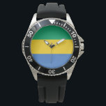 Montre Drapeau gabonais (Gabon)<br><div class="desc">Ce dessin présente le drapeau national du Gabon, un pays de la côte ouest de l'Afrique centrale. Le Gabon est situé sur l'équateur. Le Gabon est bordé par la Guinée équatoriale au nord-ouest, le Cameroun au nord, la République du Congo à l'est et au sud, et le golfe de Guinée...</div>