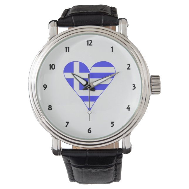Montre Drapeau grec en forme de cœur funky (devant)