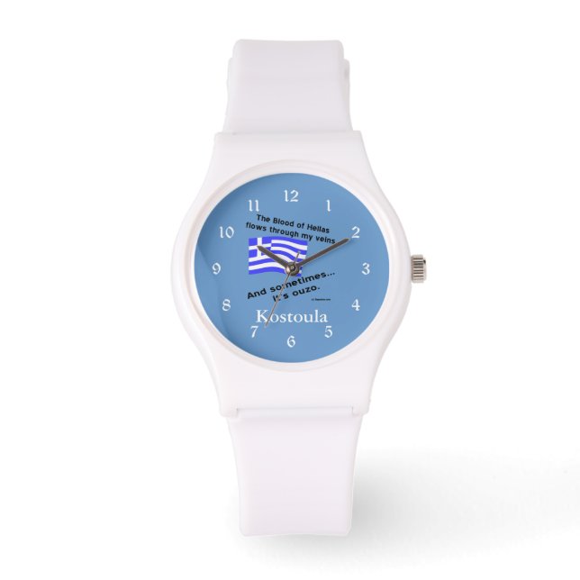 Montre Drapeau grec Hellas Sang et Ouzo et nom (Recto)