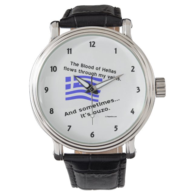 Montre Drapeau grec Hellas Sang et Ouzo Numéros noirs (devant)