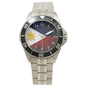 Montre Drapeau grunge noir de Philippines