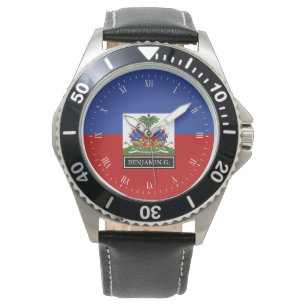 Montre Drapeau haïtien Nom personnalisé