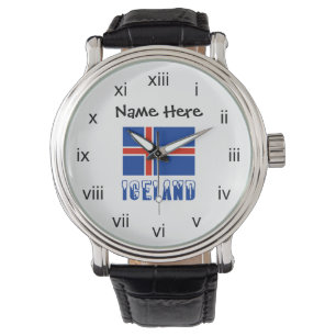 Montre Drapeau islandais et islandais avec votre nom