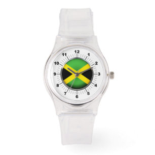 Montre Drapeau jamaïcain féminin Sporty Rose Silicon Watc