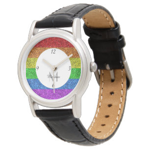 Montre Drapeau LGBT arc-en-ciel vibrant paillettes scinti