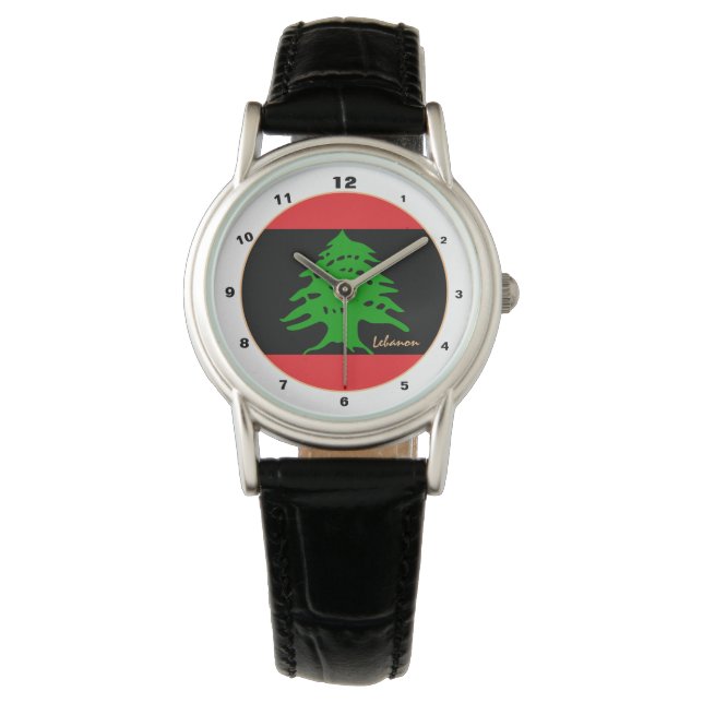 Montre Drapeau libanais & Liban NOIR mode / design tendan (devant)