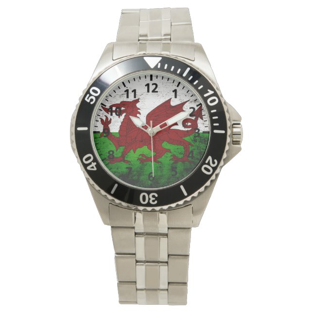 Montre Drapeau noir Grunge Wales (devant)