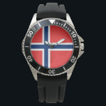 Montre Drapeau norvégien (Norvège)<br><div class="desc">Ce dessin présente le drapeau national de la Norvège (officiellement connu sous le nom de Royaume de Norvège), qui est un pays nordique en Europe du Nord. Le territoire continental de la Norvège comprend la partie la plus occidentale et la plus septentrionale de la péninsule scandinave. La Norvège continentale et...</div>