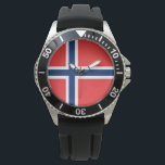 Montre Drapeau norvégien (Norvège)<br><div class="desc">Ce dessin présente le drapeau national de la Norvège (officiellement connu sous le nom de Royaume de Norvège), qui est un pays nordique en Europe du Nord. Le territoire continental de la Norvège comprend la partie la plus occidentale et la plus septentrionale de la péninsule scandinave. La Norvège continentale et...</div>