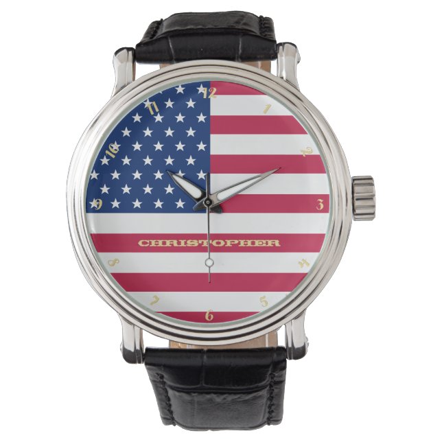 Montre Drapeau Patriotique Or Monogramme USA Classic Mens (devant)