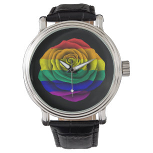 Montre Drapeau rose de gay pride d'arc-en-ciel sur le