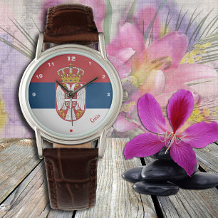 Montre Drapeau serbe & Coeur de mode serbe /sports