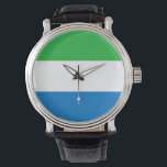 Montre Drapeau Sierra Leone<br><div class="desc">La Sierra Léone est un tricolore horizontal. Les couleurs utilisées dans le drapeau sont le bleu,  le vert,  le blanc. La proportion de Sierra Léonais est de 2:3. Le drapeau de la Sierra Leone a été adopté en 1961.</div>