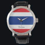 Montre Drapeau thaïlandais<br><div class="desc">Drapeau thaïlandais Le drapeau du Royaume de Thaïlande présente cinq bandes horizontales dans les couleurs rouge,  blanc,  bleu,  blanc et rouge,  la bande bleue centrale étant deux fois plus large que les quatre autres. #thailand #thai #royaume #drapeau</div>