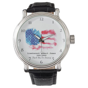 Montre *~* Drapeau US Militaire Vétérinaire Rouge Blanc B