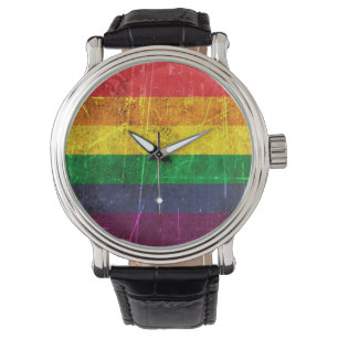 Montre Drapeau vintage rayé et porté d'arc-en-ciel de g