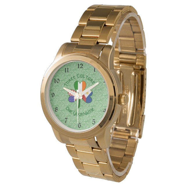 Montre Drapeaux américain irlandais philippin Trèfle Pers (Incliné)