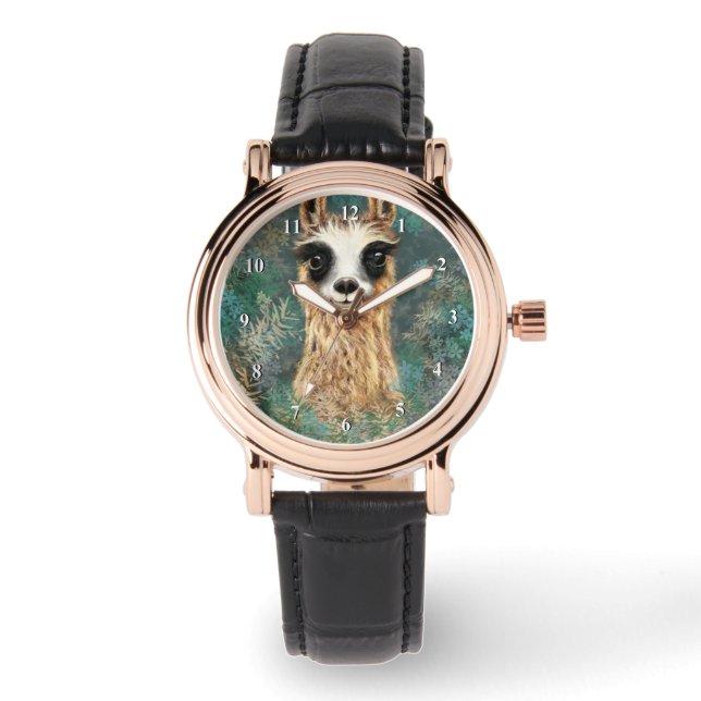 Montre drôle avec lama curieux (Recto)