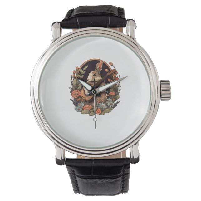 Montre Drôle Bunny Jouer Banjo Guitare Musique Rabbit Hap (devant)
