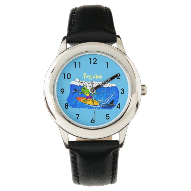 Montre Drôle caricature de surf de lézard au cou (devant)