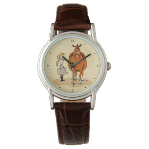 Montre Drôle Cartoon Gras Cheval Femme Travaillera Pour L