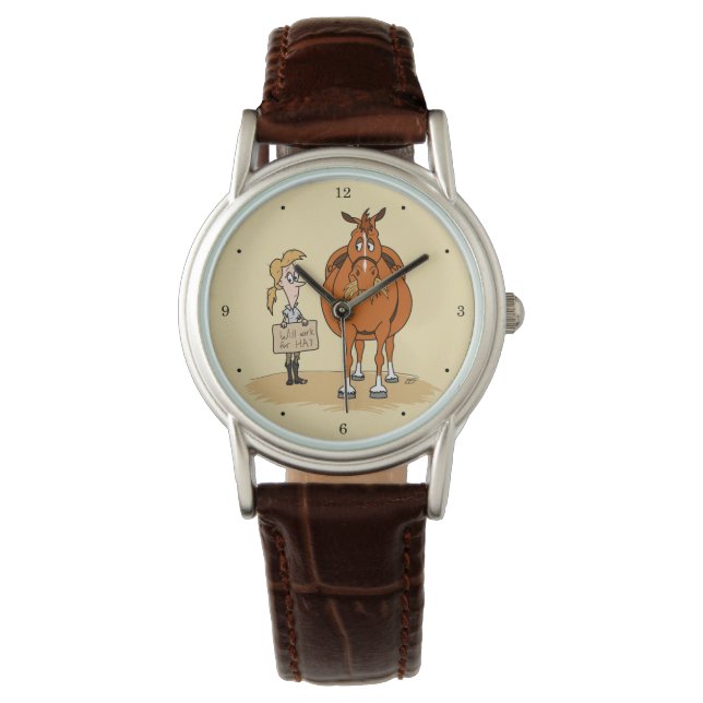Montre Drôle Cartoon Gras Cheval Femme Travaillera Pour L (devant)