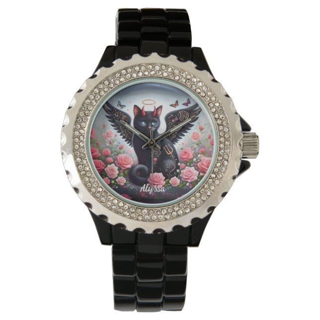 Montre Drôle de démon noir et chat ange  (devant)