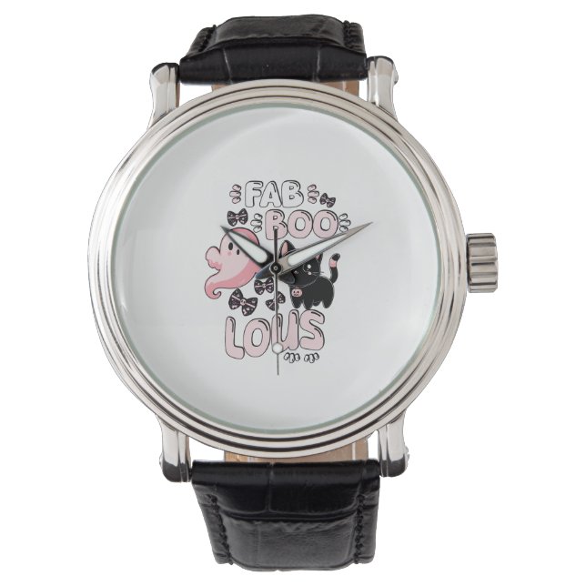 Montre Drôle Halloween rose Fantôme Spooktacular Chat Fab (devant)