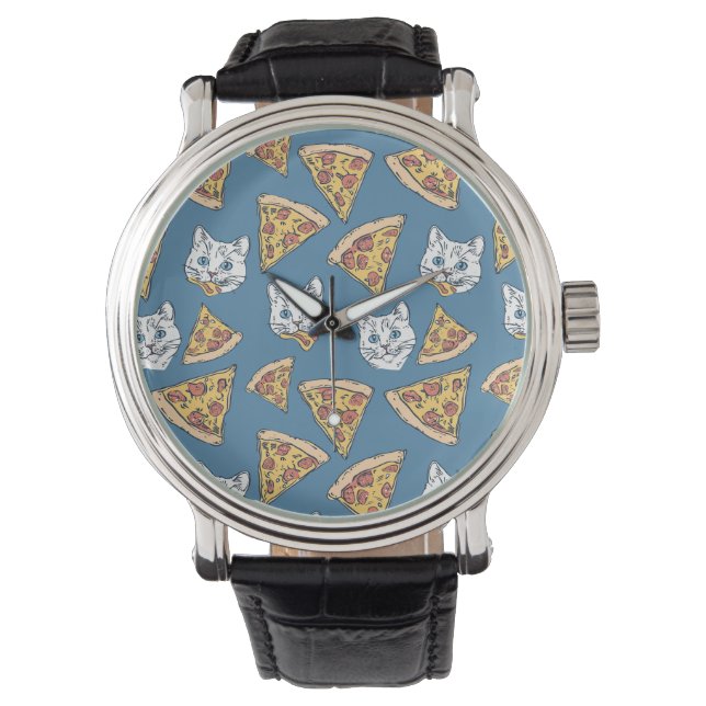 Montre Drôle mignon Pizza Motif de chat (devant)