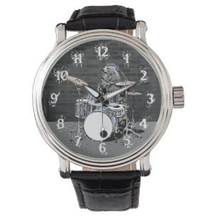 Montre Drôle Punk Rock Drummer Ours Jouer Drums Rocker