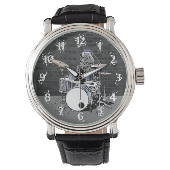 Montre Drôle Punk Rock Drummer Ours Jouer Drums Rocker (devant)