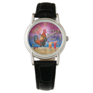 Montre Drôle Rooster Poulet Boire Tropical Plage Mer