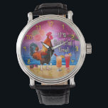 Montre Drôle Rooster Poulet Boire Tropical Plage Mer<br><div class="desc">Le poulet dans ce design humoristique sait à quelle heure il est - il est temps de boire, bien sûr, parce que c'est le temps de COCKtail! Ce design tropical stupide est parfait pour tous ceux qui aiment la mer, les poulets, les margaritas et le paradis et l'été interminable. Il...</div>
