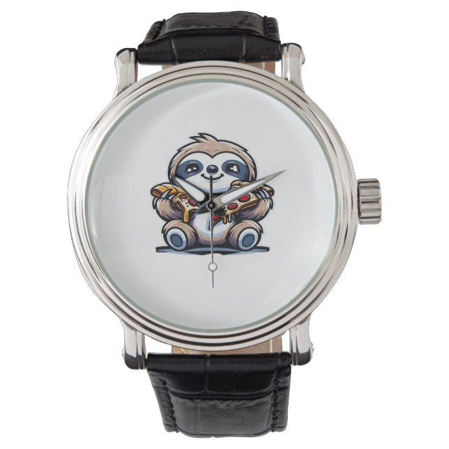 Montre Drôle Sloth mangeant Pizza, Amoureux des animaux K (devant)
