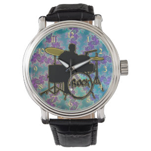 Montre Drummer de musique et Blue Green Fractage Star Wat